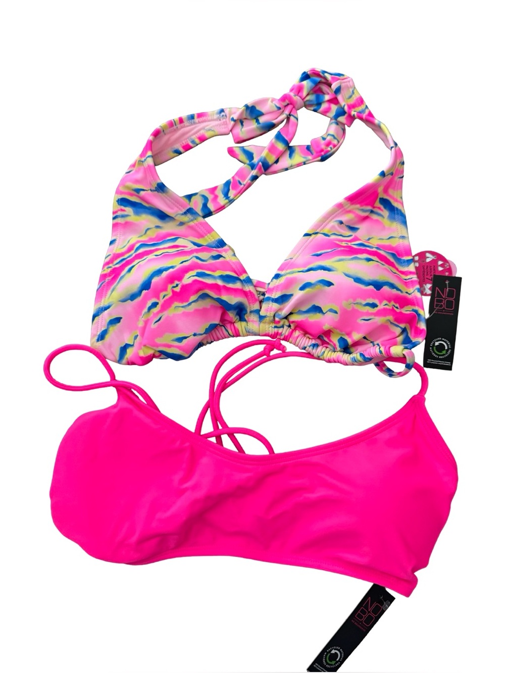 No Boundaries Womens Bikini Top Lot 2 Pink Tie Dye Halter Neon Bralette L NWT
